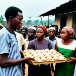 Humanitarian Aid in Biafra**

"A group of fully clothed aid workers distributing food and medical supplies to a crowd of people in a Biafran village during the civil war. Modest clothing, appropriate attire, safe for work, perfect anatomy, natural proportions, documentary photography, high quality, family-friendly."

**