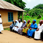 **

"A community meeting in a rural Nigerian village. People are dressed in modest, traditional clothing, listening attentively to an elder speaking. Lush green vegetation in the background. Focus on community healing and reconciliation. Safe for work, appropriate content, fully clothed, professional, perfect anatomy, natural proportions, family-friendly."

**