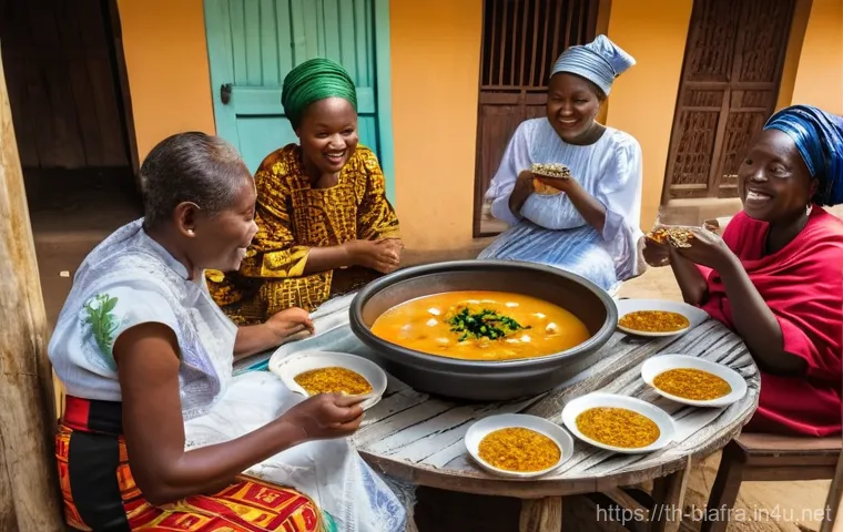 비아프라 전통 요리 - **Vibrant Biafran Culinary Artistry: Aromatic Spice Fusion**
    A close-up, high-angle shot showcas...