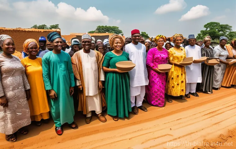 비아프라 전쟁 이후 정치적 변화 - **Prompt: Post-Conflict Nigeria: A Tapestry of Unity and Reconstruction**
    "An aerial, wide-angle...