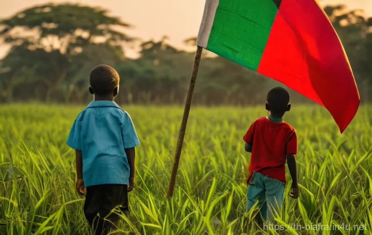 비아프라 공화국의 국기 의미 - **Prompt:** "A powerful and symbolic depiction of the Biafran flag. The flag features three equal ho...