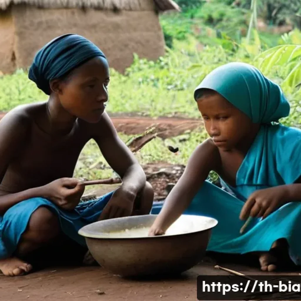 비아프라 전쟁과 문화적 변화 - **Prompt 1: Resilience in Adversity - A Biafran Family's Meal**
    "A scene depicting a mother and ...