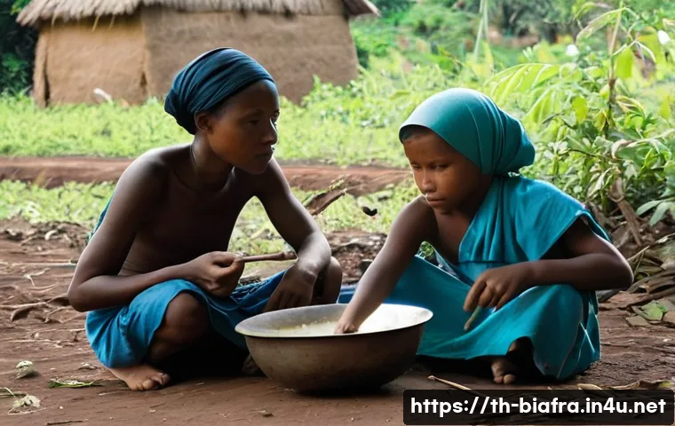 비아프라 전쟁과 문화적 변화 - **Prompt 1: Resilience in Adversity - A Biafran Family's Meal**
    "A scene depicting a mother and ...