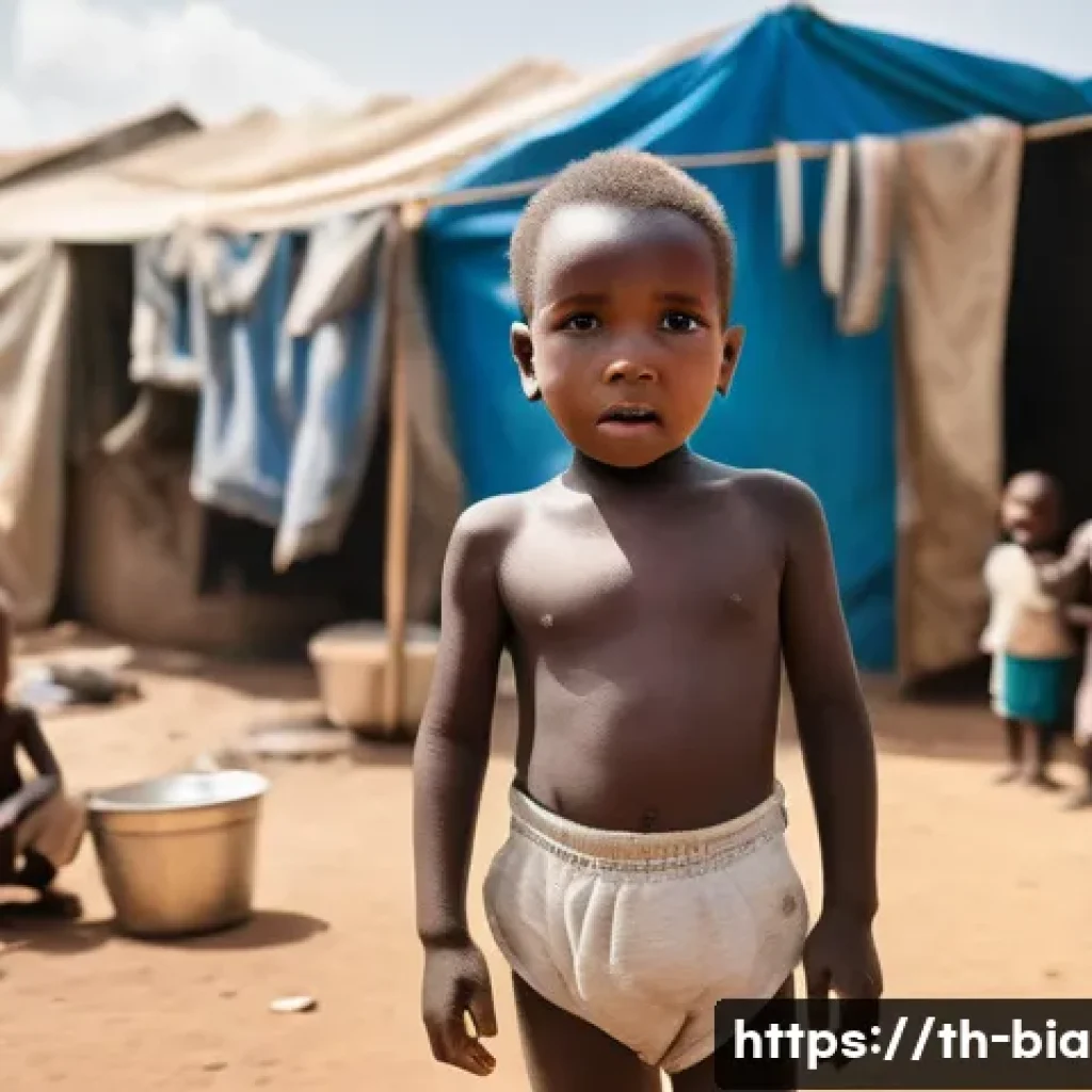비아프라와 나이지리아 군사 충돌 - **Prompt:** A poignant, photo-realistic image depicting several young children, aged approximately 2...