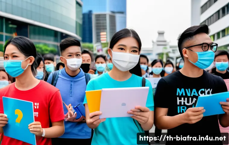 비아프라 독립운동과 청년 운동 - A diverse group of young Thai activists peacefully protesting in a bustling Bangkok city square, hol...